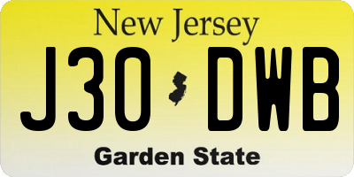 NJ license plate J30DWB