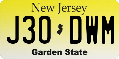 NJ license plate J30DWM