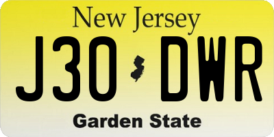NJ license plate J30DWR