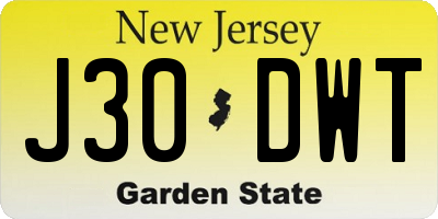 NJ license plate J30DWT
