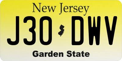 NJ license plate J30DWV