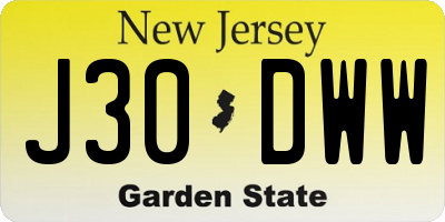 NJ license plate J30DWW