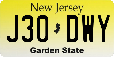 NJ license plate J30DWY