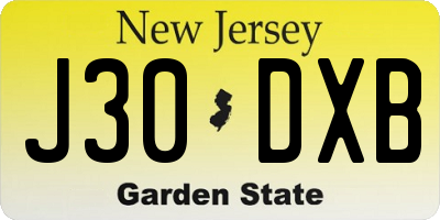NJ license plate J30DXB
