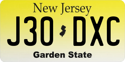 NJ license plate J30DXC