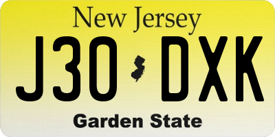 NJ license plate J30DXK