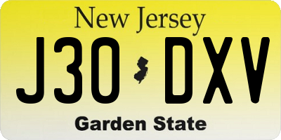 NJ license plate J30DXV