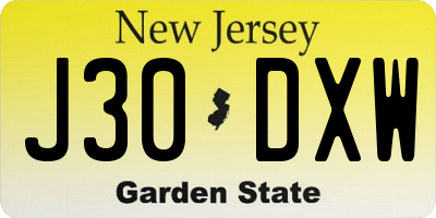 NJ license plate J30DXW
