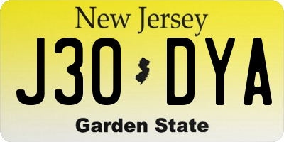 NJ license plate J30DYA