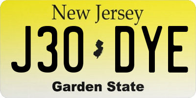 NJ license plate J30DYE