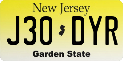 NJ license plate J30DYR