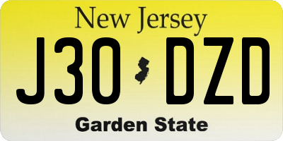 NJ license plate J30DZD