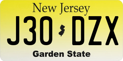 NJ license plate J30DZX