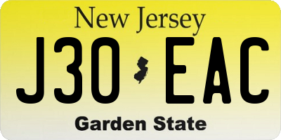 NJ license plate J30EAC