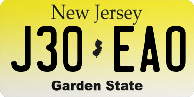 NJ license plate J30EAO