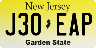 NJ license plate J30EAP