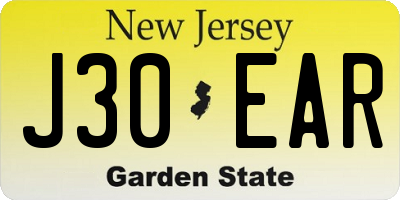 NJ license plate J30EAR