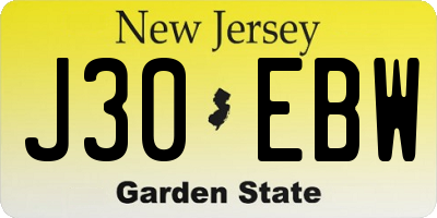 NJ license plate J30EBW