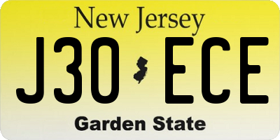 NJ license plate J30ECE