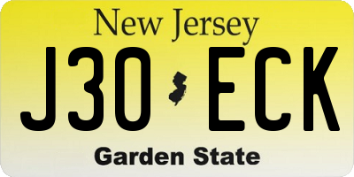 NJ license plate J30ECK