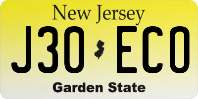 NJ license plate J30ECO