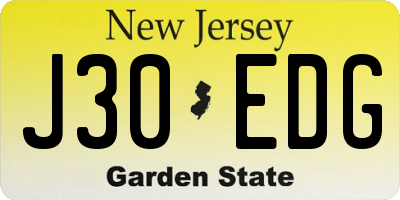 NJ license plate J30EDG