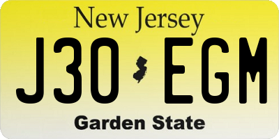 NJ license plate J30EGM