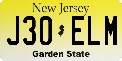 NJ license plate J30ELM