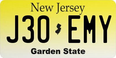 NJ license plate J30EMY