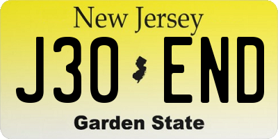 NJ license plate J30END