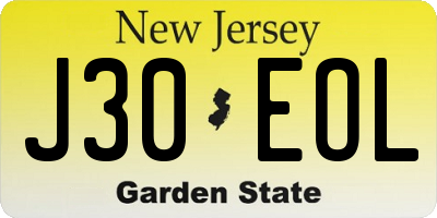 NJ license plate J30EOL