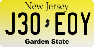 NJ license plate J30EOY