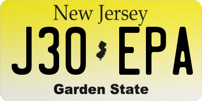 NJ license plate J30EPA