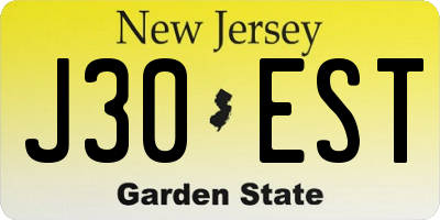 NJ license plate J30EST