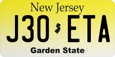 NJ license plate J30ETA