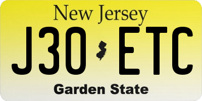 NJ license plate J30ETC