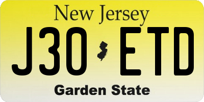 NJ license plate J30ETD