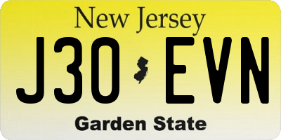 NJ license plate J30EVN