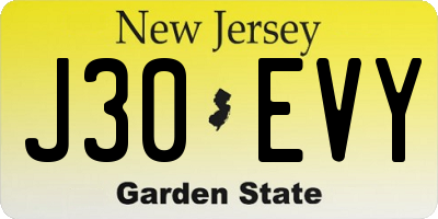 NJ license plate J30EVY