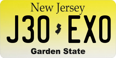 NJ license plate J30EXO