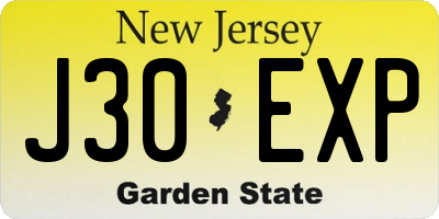 NJ license plate J30EXP