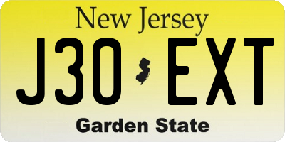 NJ license plate J30EXT