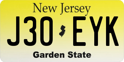 NJ license plate J30EYK