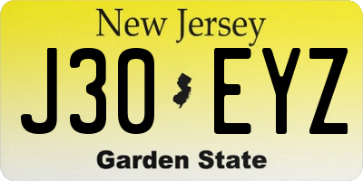 NJ license plate J30EYZ