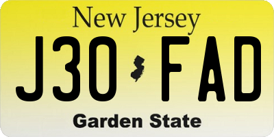 NJ license plate J30FAD