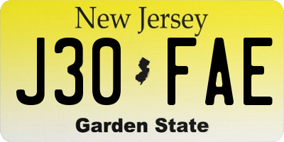 NJ license plate J30FAE