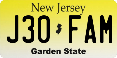 NJ license plate J30FAM