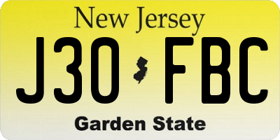 NJ license plate J30FBC