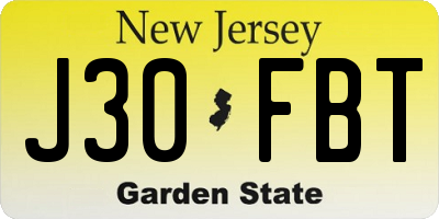 NJ license plate J30FBT