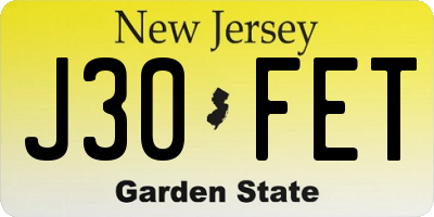 NJ license plate J30FET